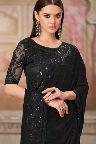 Black georgette embroidered bridal-saree