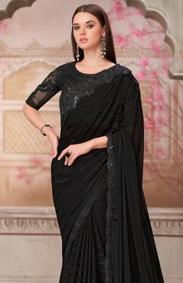 Black georgette embroidered bridal-saree 3