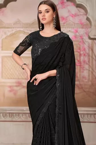 Black georgette embroidered bridal-saree