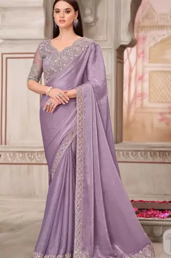 lavender silk blend embroidered bridal-sarees