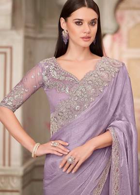 lavender silk blend embroidered bridal-saree 2