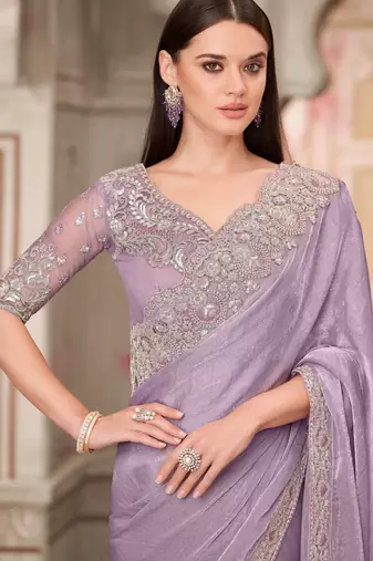 lavender silk blend embroidered bridal-saree