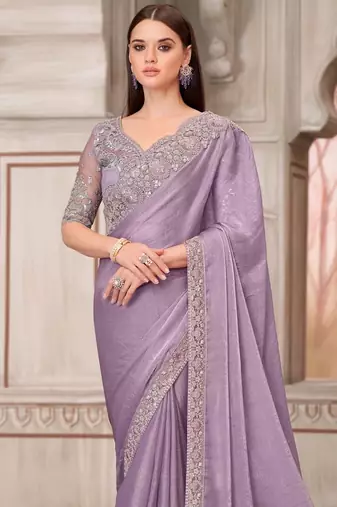 lavender silk blend embroidered bridal-saree
