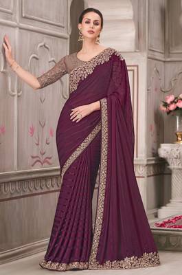 Purple georgette embroidered bridal-saree 1