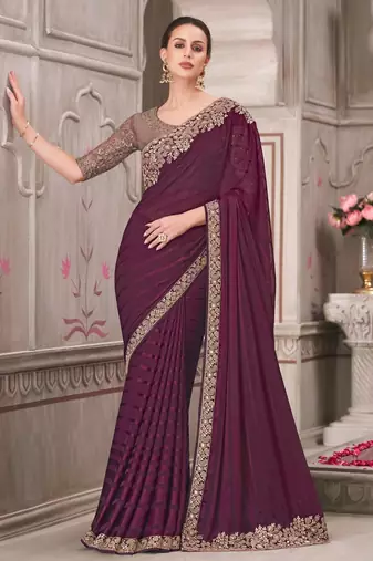 Purple georgette embroidered bridal-sarees
