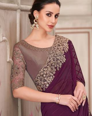 Purple georgette embroidered bridal-saree 2