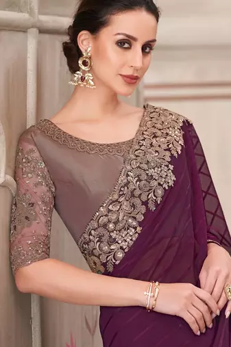 Purple georgette embroidered bridal-saree