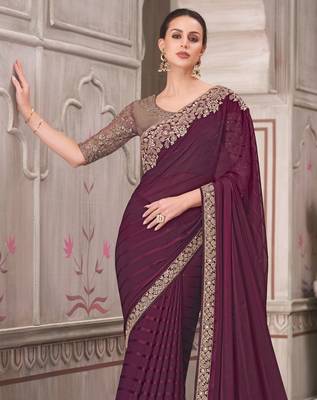 Purple georgette embroidered bridal-saree 3