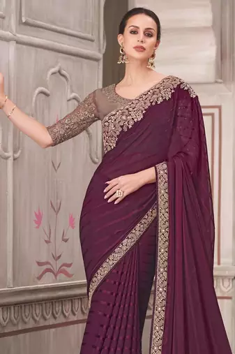 Purple georgette embroidered bridal-saree