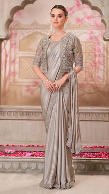 silver silk blend embroidered bridal-saree 1