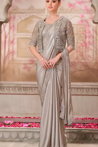 silver silk blend embroidered bridal-sarees