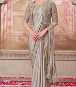 silver silk blend embroidered bridal-sarees