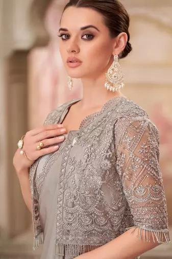 silver silk blend embroidered bridal-saree