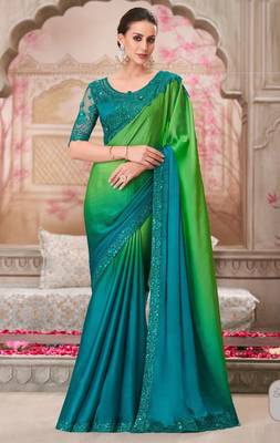 Multi green chiffon embroidered bridal-saree 1
