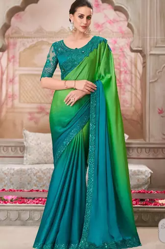 Multi green chiffon embroidered bridal-sarees