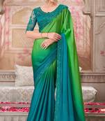 Multi green chiffon embroidered bridal-sarees
