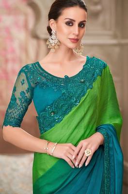 Multi green chiffon embroidered bridal-saree 2