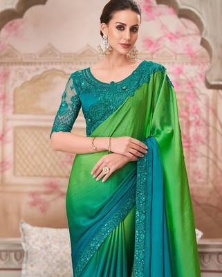 Multi green chiffon embroidered bridal-saree 3