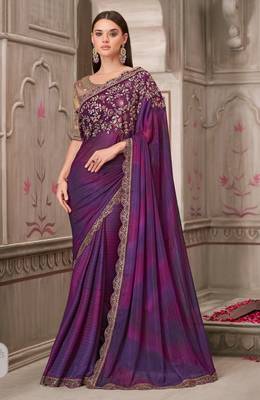 Purple pink georgette embroidered bridal-saree 1
