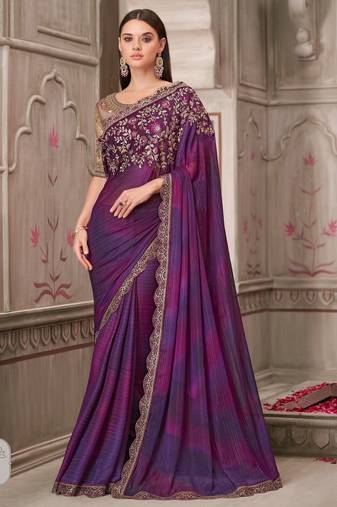Purple,pink georgette embroidered bridal-sarees