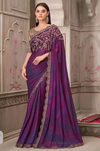 Purple,pink georgette embroidered bridal-sarees