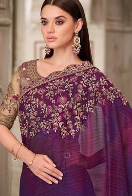 Purple pink georgette embroidered bridal-saree 2
