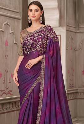 Purple pink georgette embroidered bridal-saree 3