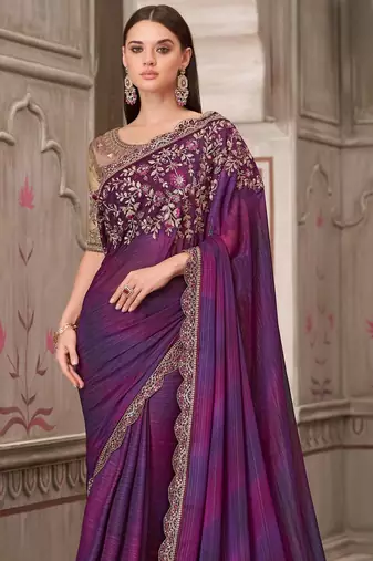 Purple pink georgette embroidered bridal-saree