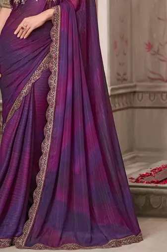 Purple pink georgette embroidered bridal-saree