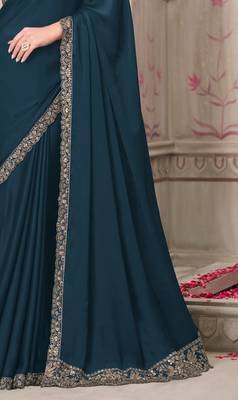 Teal green georgette embroidered bridal-saree 3