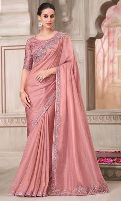 peach silk blend embroidered ethnic-saree 1