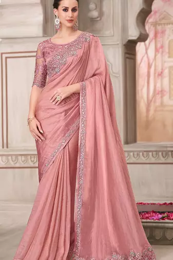 peach silk blend embroidered ethnic-sarees