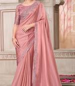 peach silk blend embroidered ethnic-sarees