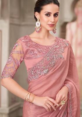 peach silk blend embroidered ethnic-saree 2