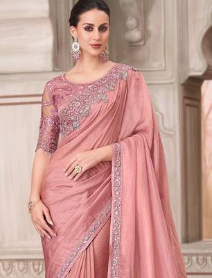 peach silk blend embroidered ethnic-saree 3