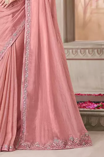 peach silk blend embroidered ethnic-saree