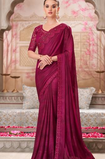 pink silk blend embroidered ethnic-sarees