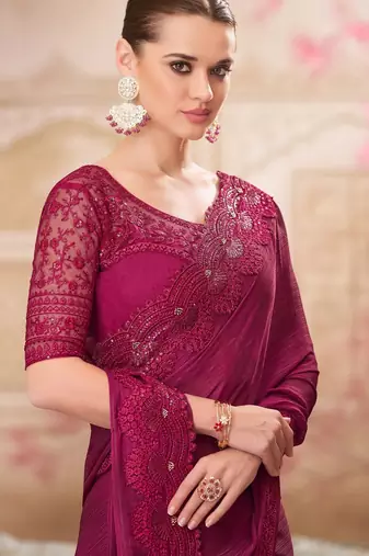 pink silk blend embroidered ethnic-saree