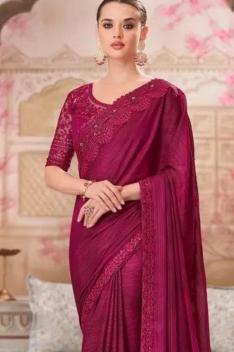 pink silk blend embroidered ethnic-saree