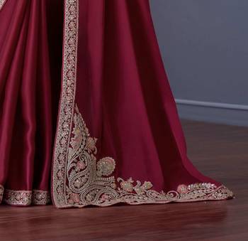 maroon beige silk blend embroidered ethnic-saree 4