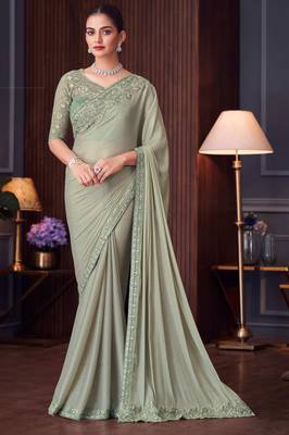 pista green silk blend embroidered ethnic-saree 1