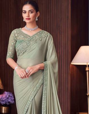 pista green silk blend embroidered ethnic-saree 3