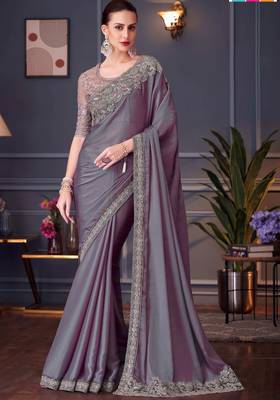 mauve silk blend embroidered party-wear-saree 1