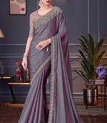 mauve silk blend embroidered party-wear-sarees