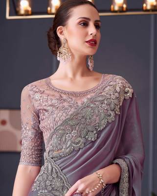 mauve silk blend embroidered party-wear-saree 2