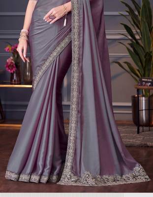 mauve silk blend embroidered party-wear-saree 4