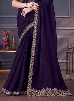 Purple red georgette embroidered party-wear-saree 4