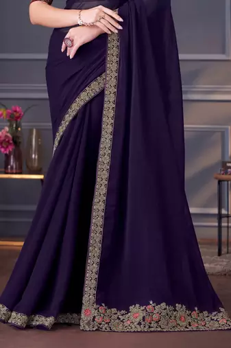 Purple red georgette embroidered party-wear-saree