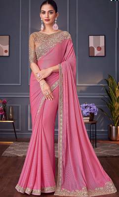 pink beige silk blend embroidered party-wear-saree 1
