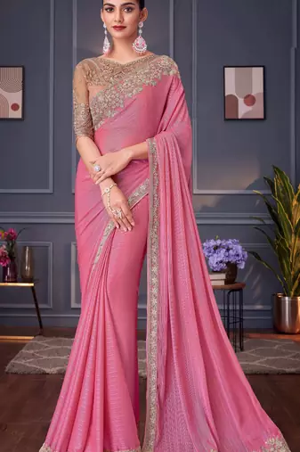 pink,beige silk blend embroidered party-wear-sarees